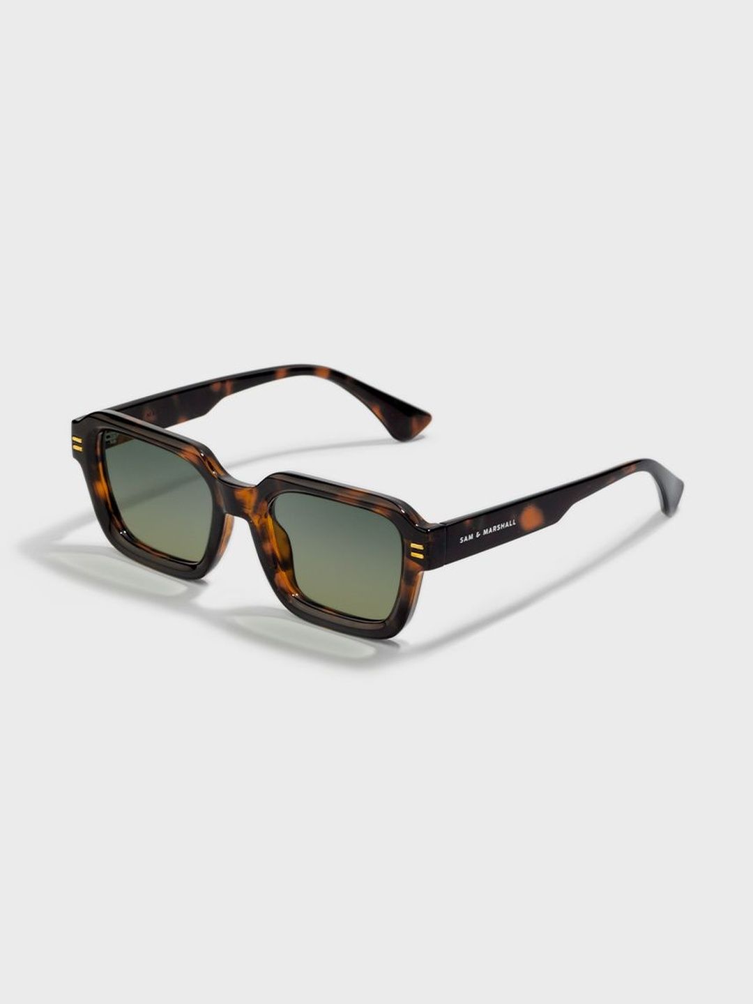 SAM & MARSHALL Unisex Green Lens & Brown Square Sunglasses with