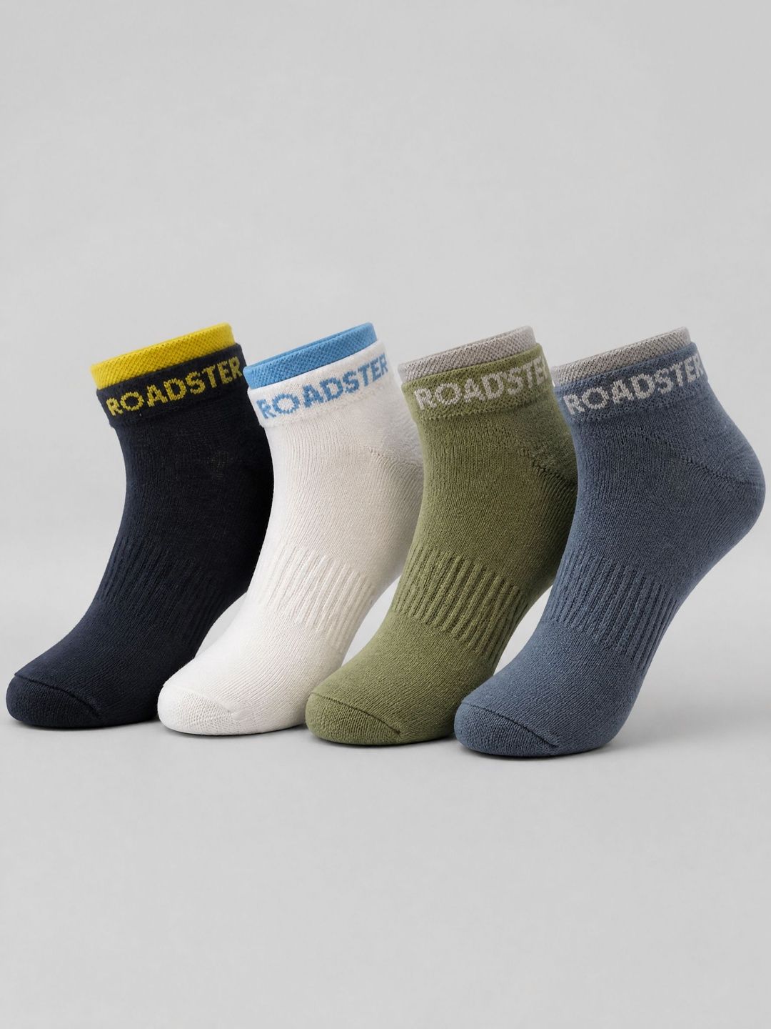 Roadster Men Pack of 4 Cotton Blend Colourblocked Ankle Length Socks