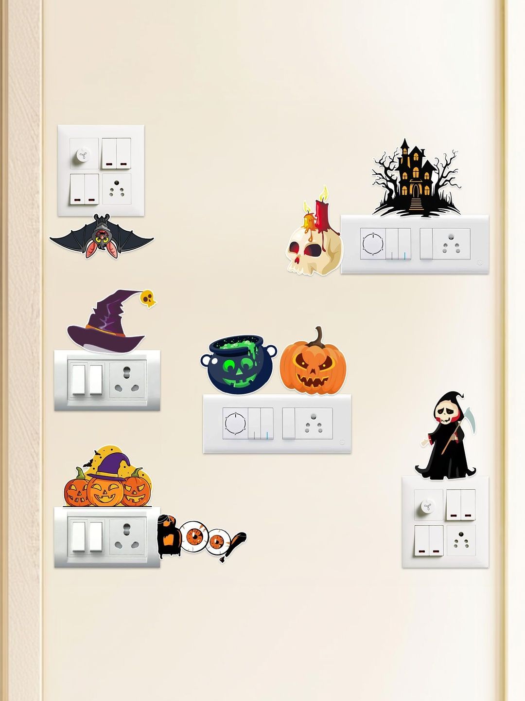 ZYOZI ZYOZI 9Pcs Black & Orange-Colored Printed Switch Board Wall Stickers