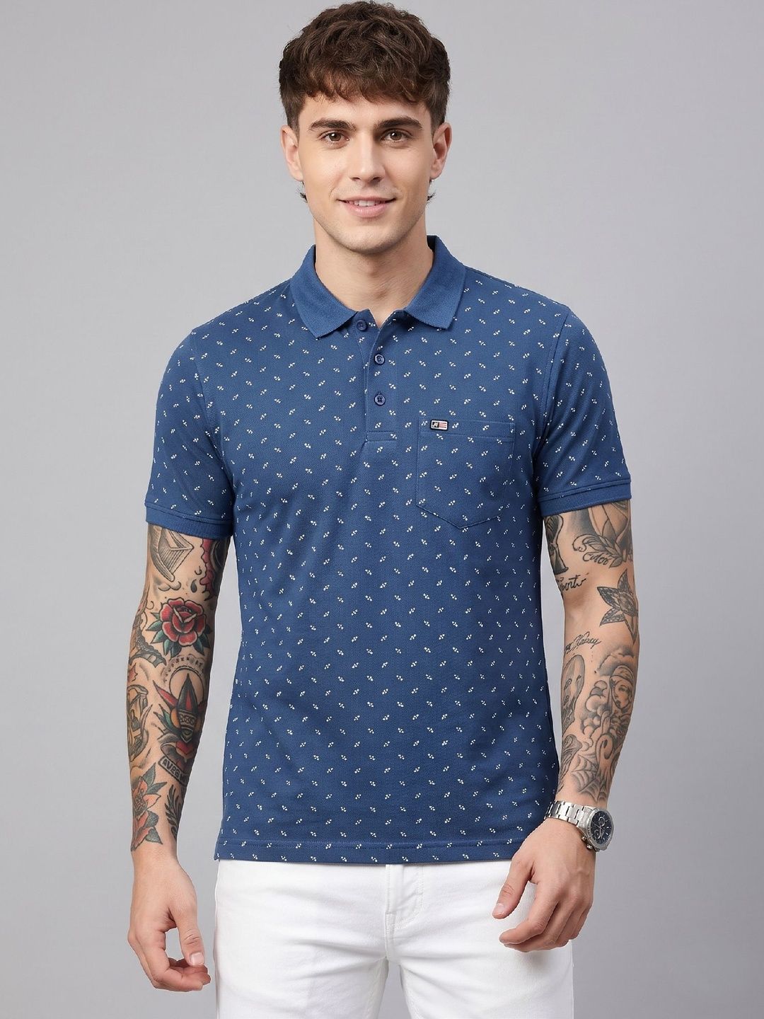 Sztori Men Printed Polo Collar Pockets T-shirt