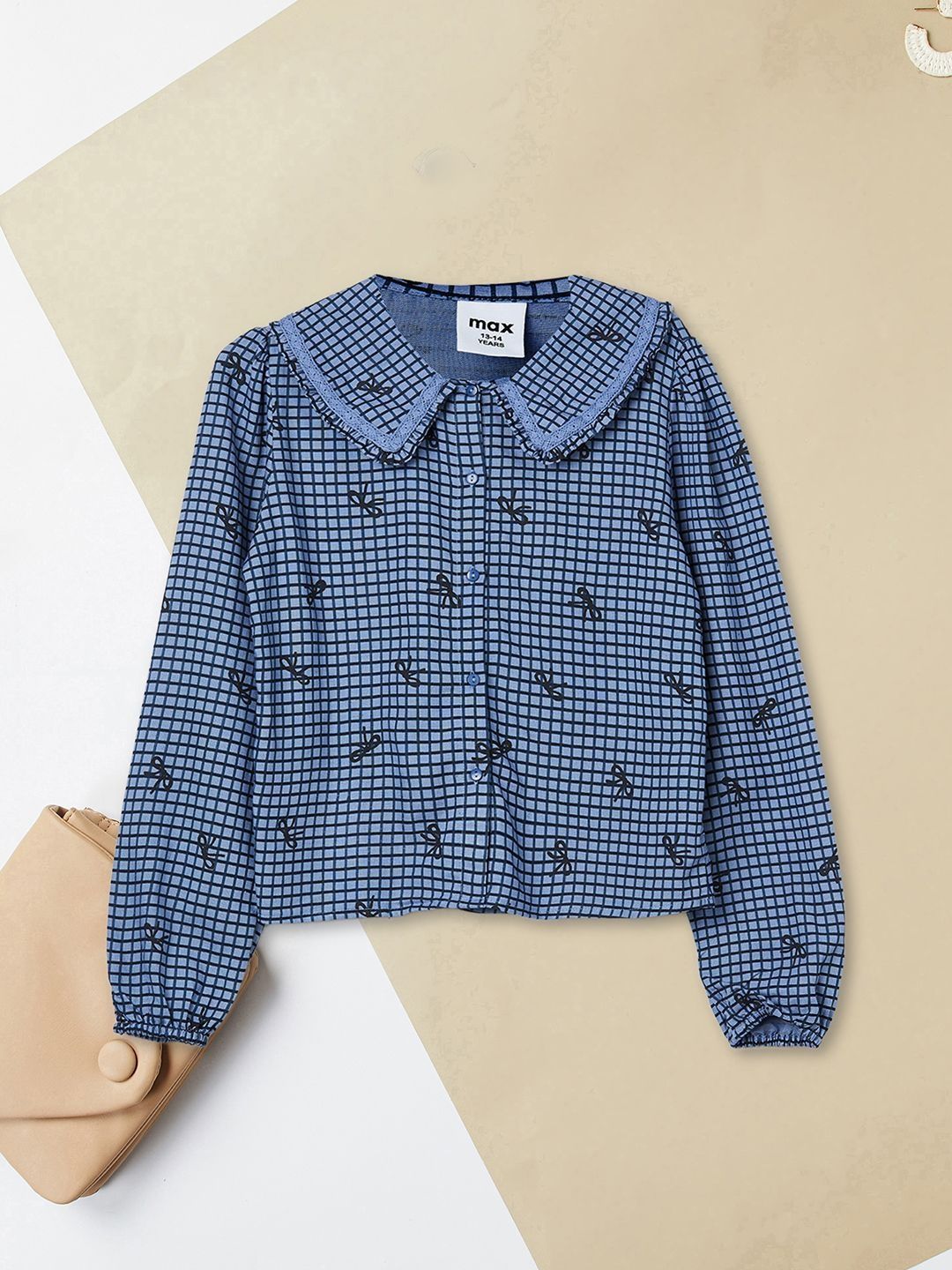 max Print Peter Pan Collar Ruffles Top