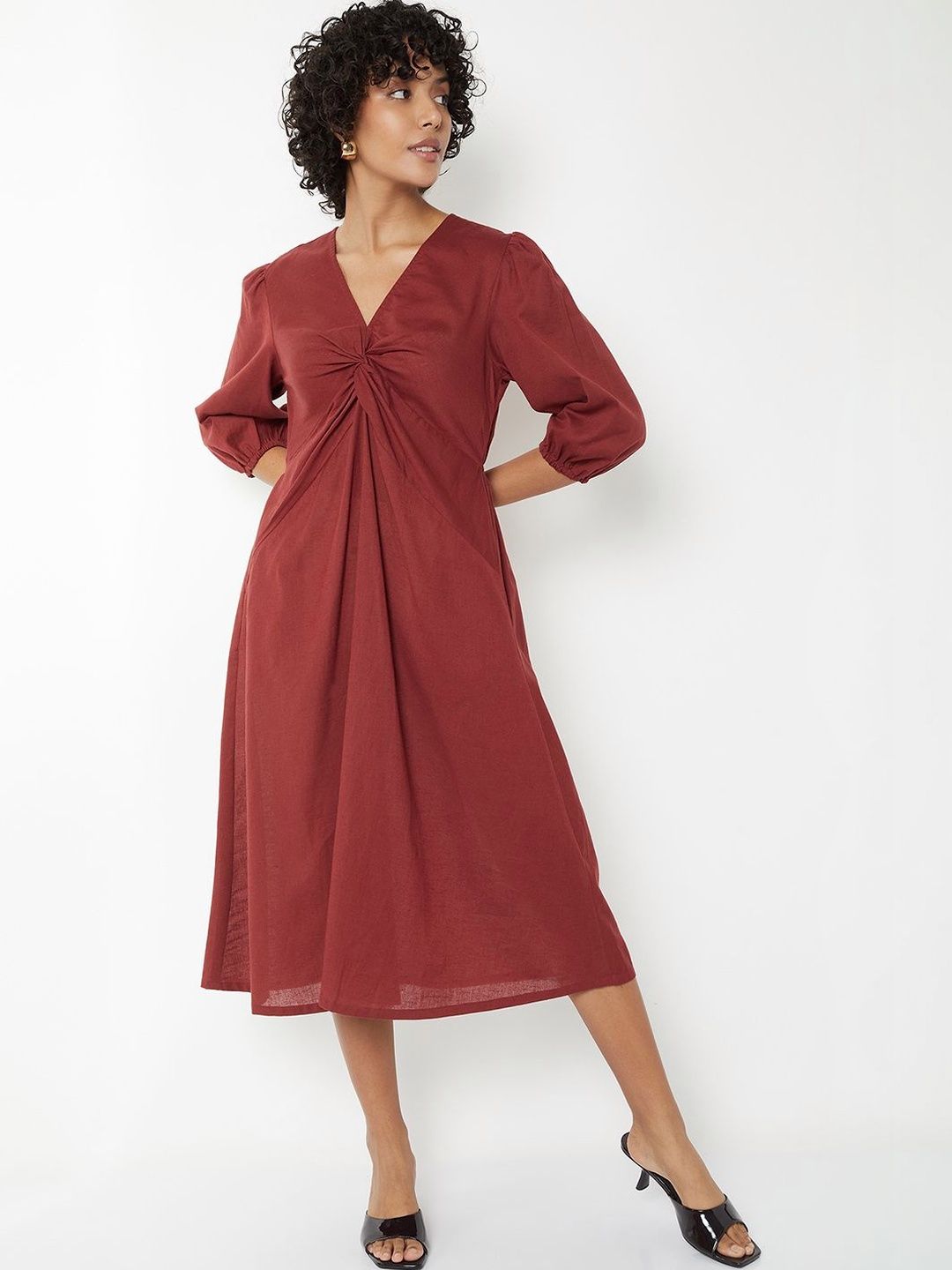max Puff Sleeve A-Line Midi Dress