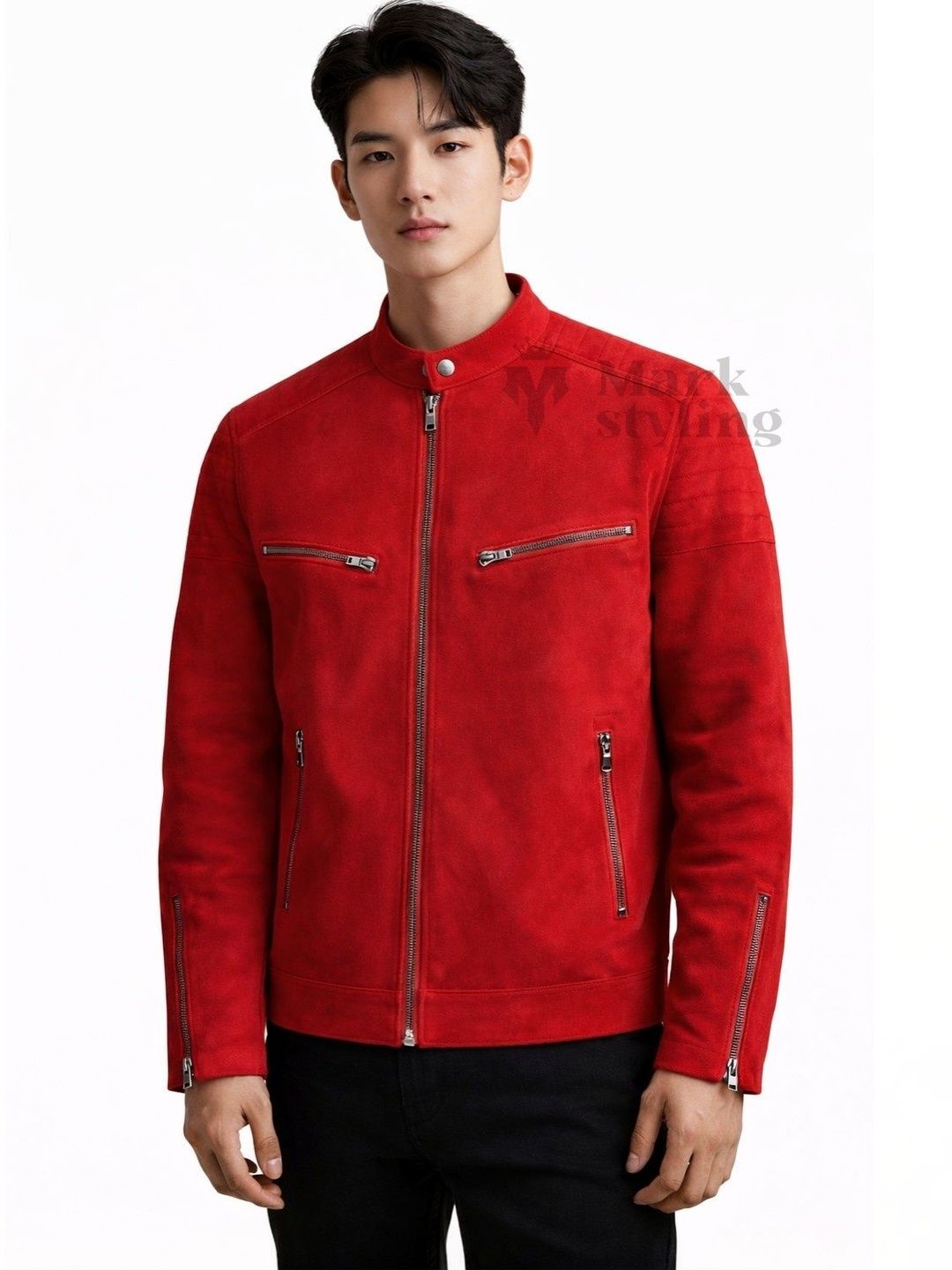 Mark Styling Men Leather Biker Jacket