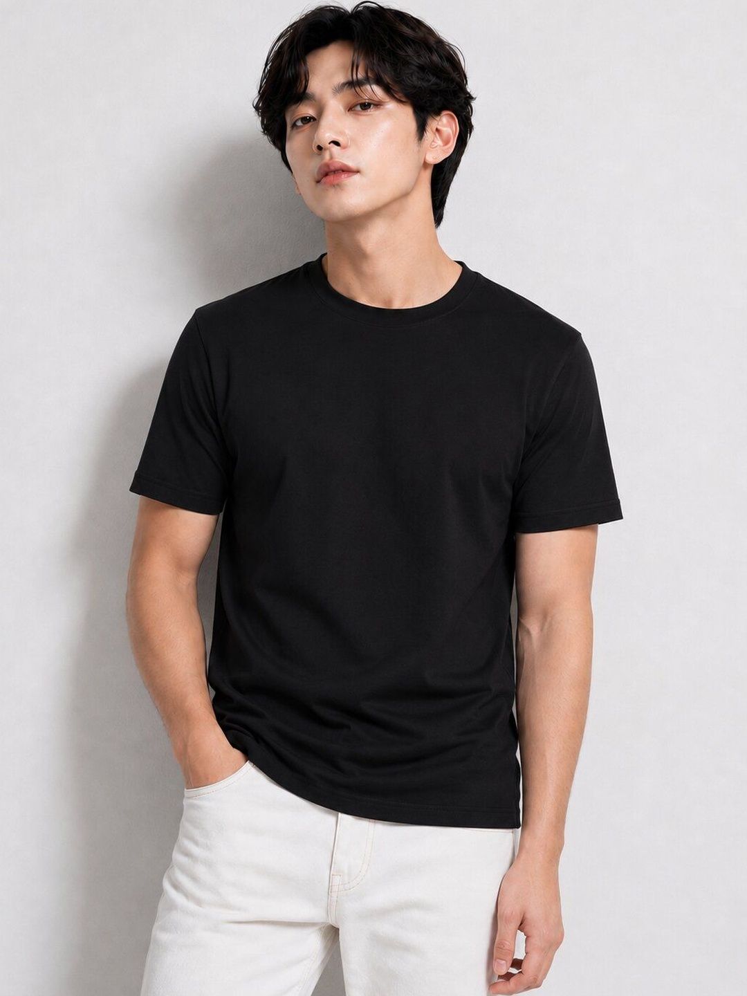DYCA Men Black Solid Cotton T-shirt
