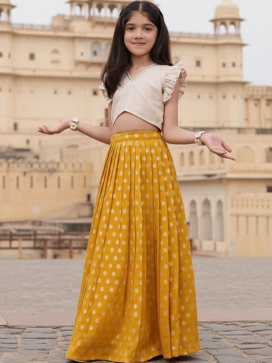 Sangria Girls Embellished Bandhani Silk Lehenga & Blouse