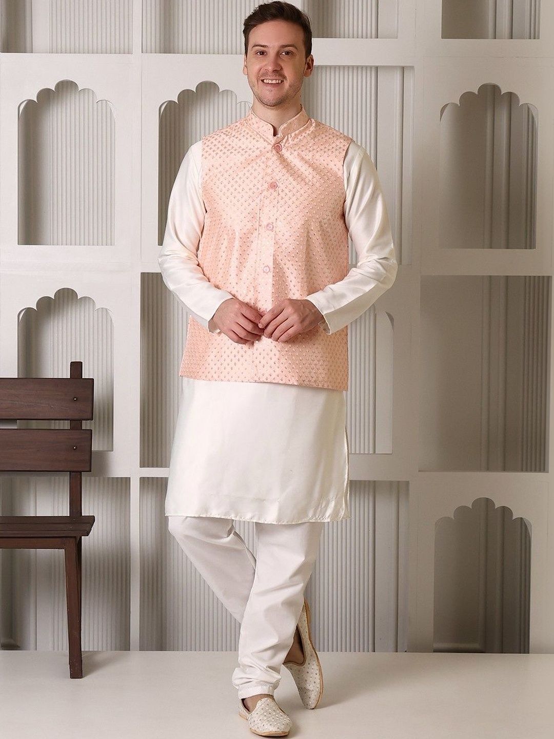 SHROBH Woven Design Satin Nehru Jackets
