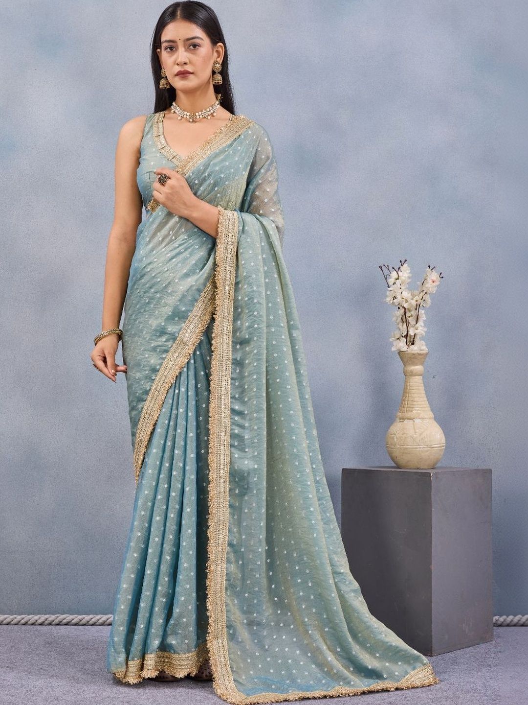 Mitera Polka Dot Zari Saree
