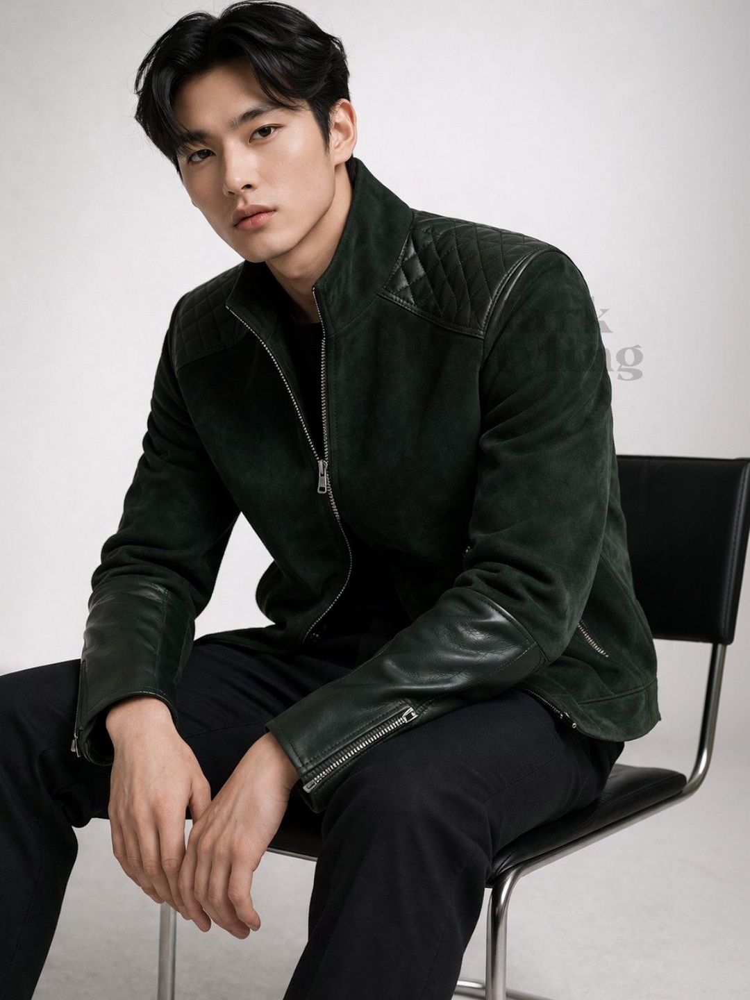 Mark Styling Men Leather Biker Jacket