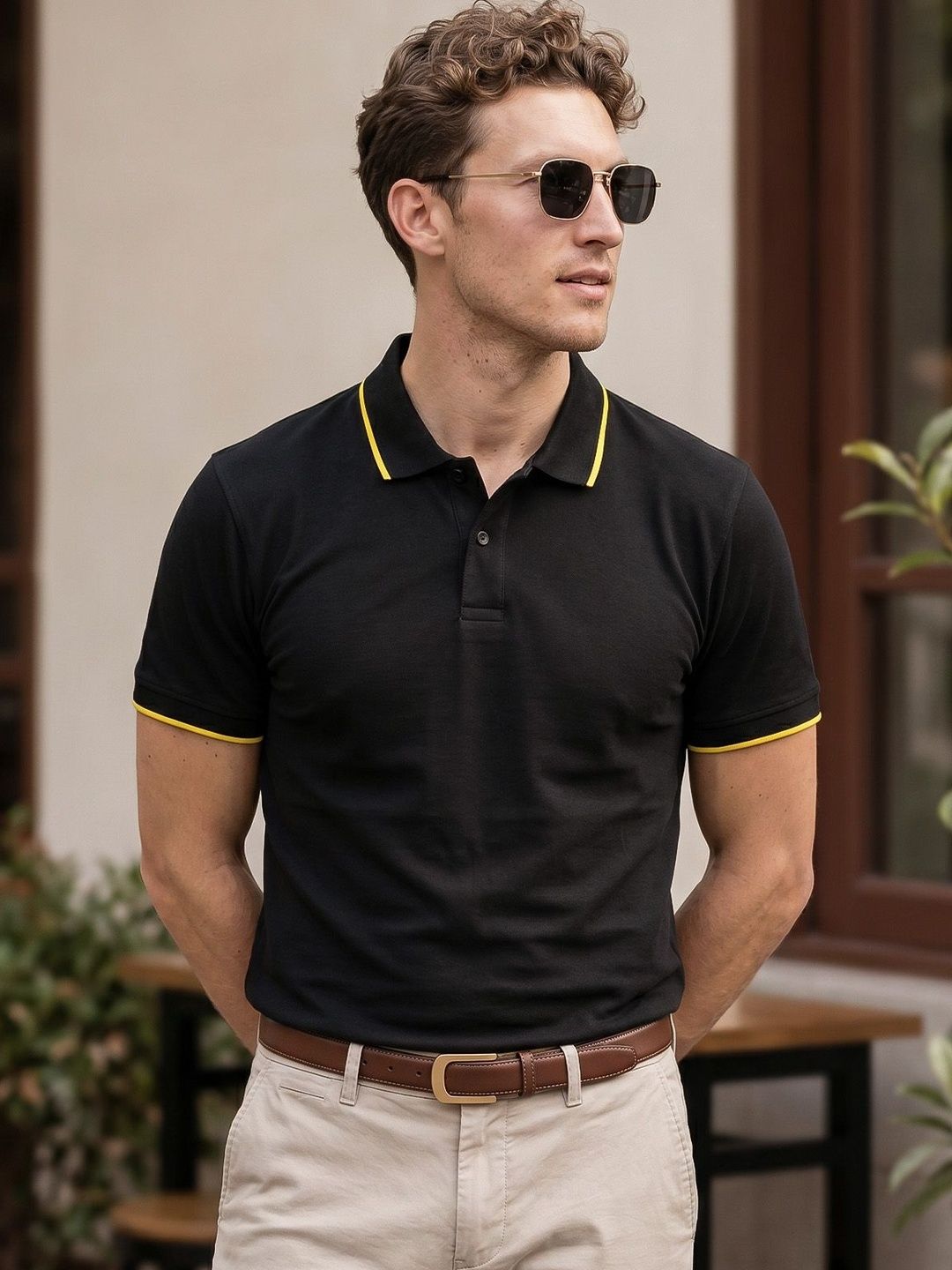 VEIRDO Men Solid Round Neck Cotton Slim Fit T-shirt