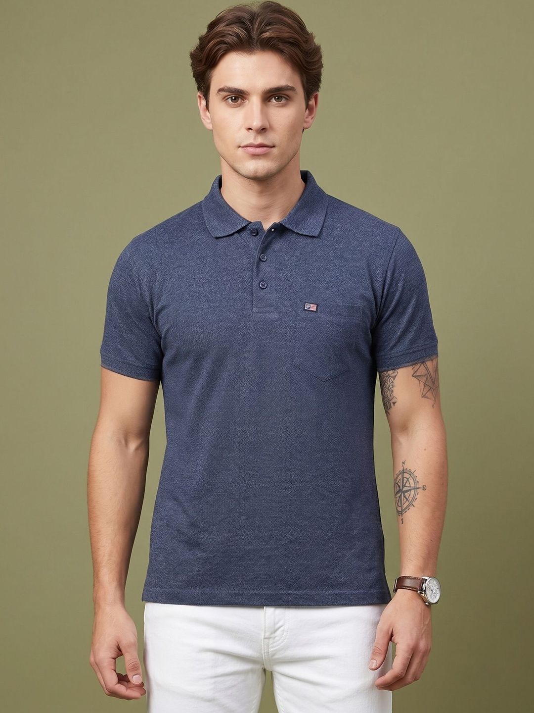 Moda Rapido Men Brand Logo Polo Collar Pockets T-shirt
