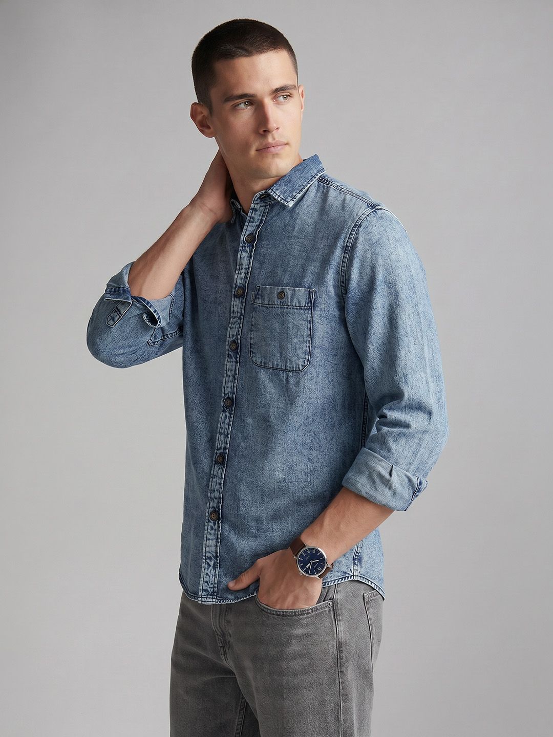 Louis Philippe Jeans Louis Philippe Jeans Slim Fit Washed Pure Cotton Casual Shirt