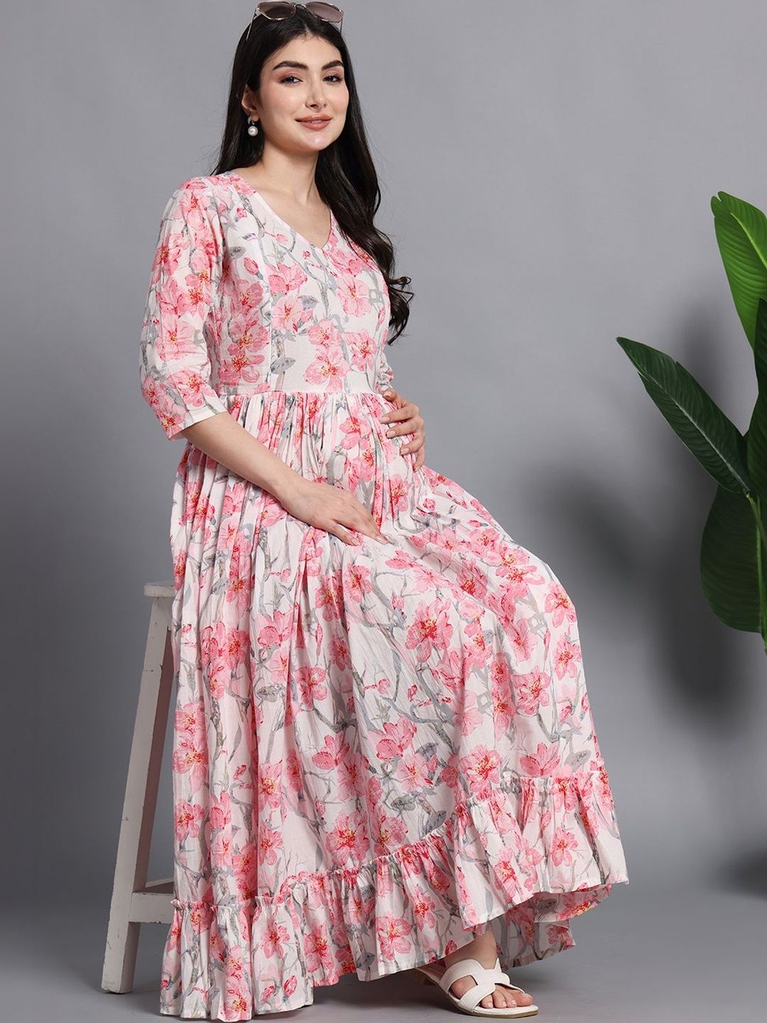 Pahanawa Floral Print Maternity Maxi Dress