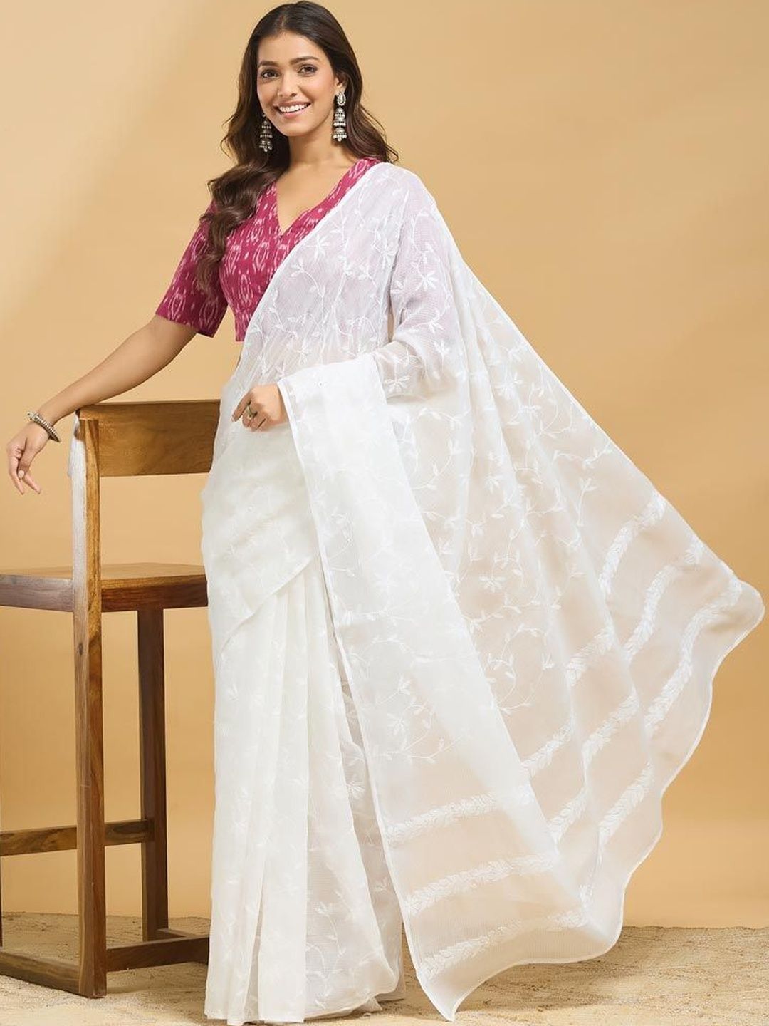 Fabindia Fabindia Floral Embroidered Silk Cotton Saree