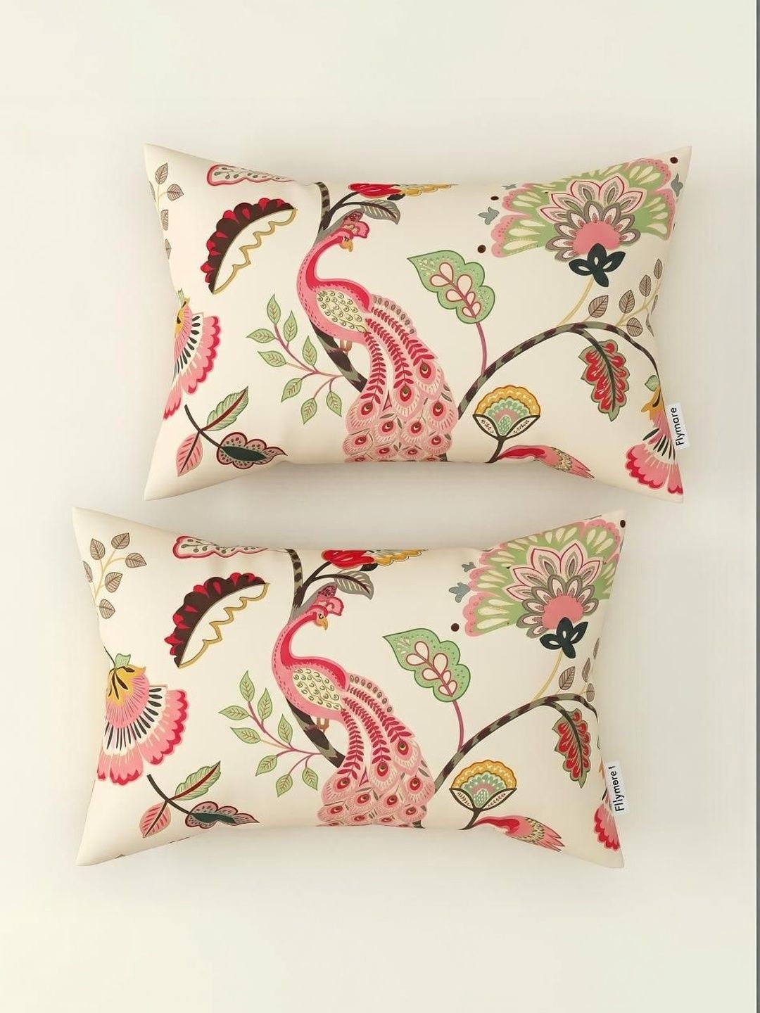 Filymore Filymore White & Pink 2 Pieces Floral Cotton Linen Rectangle Pillow Covers