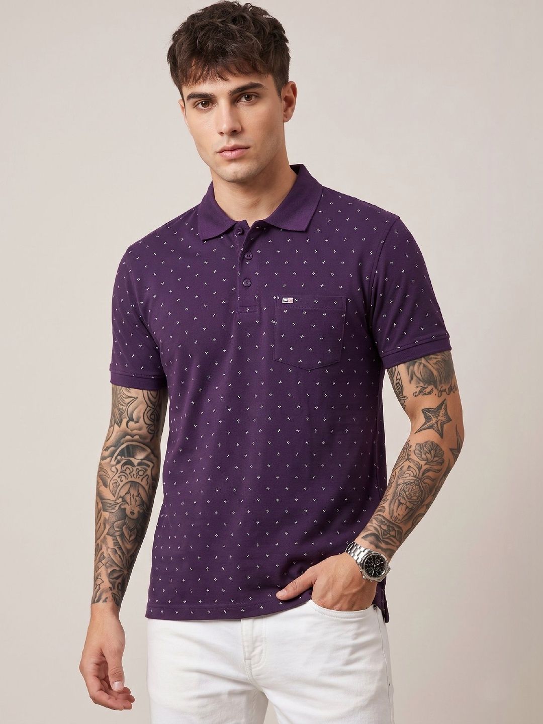 Sztori Men Printed Polo Collar Pockets T-shirt