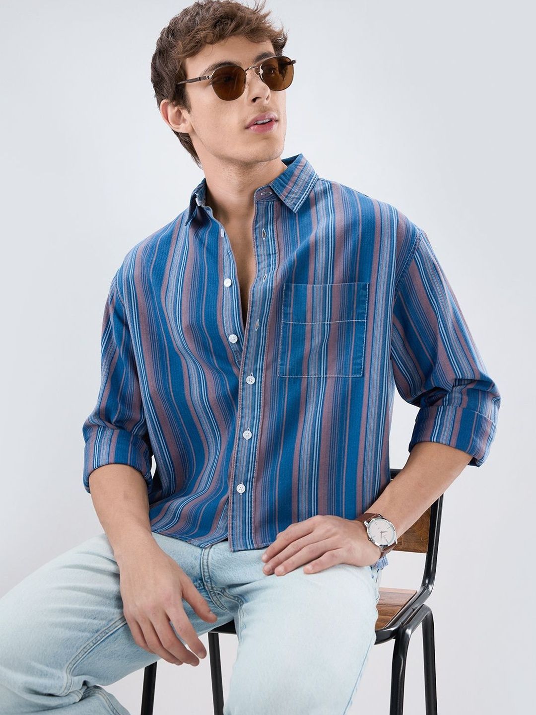 VASTRADO Men Classic Boxy Striped Casual Shirt