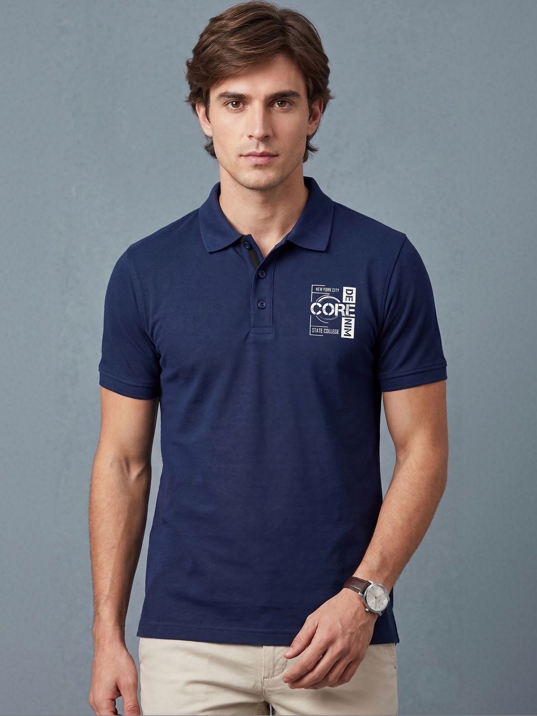 Moda Rapido Men Typography Printed Polo Collar T-shirt