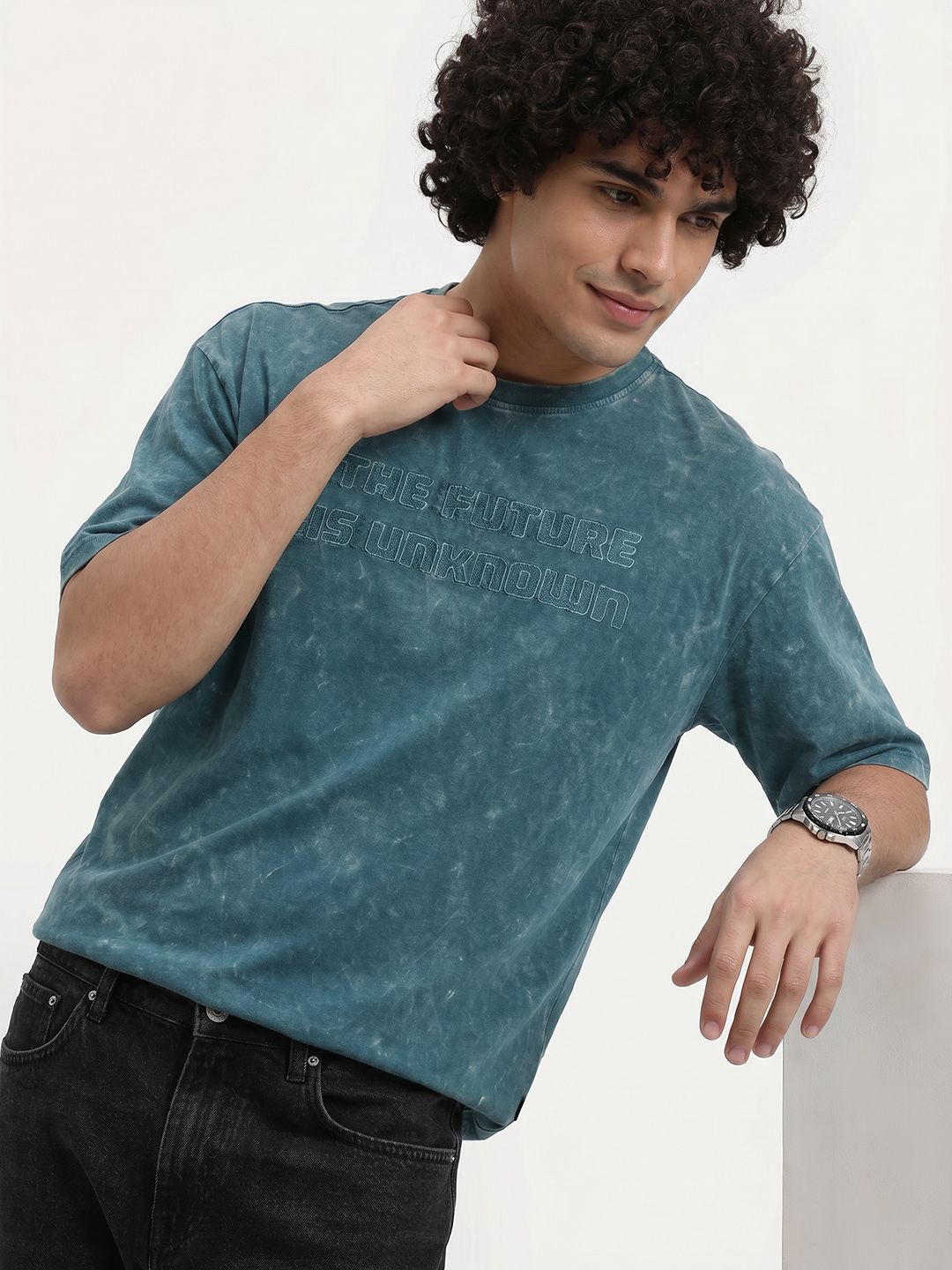 The Roadster Life Co. Typography Printed Pure Cotton Relaxed Fit T-shirt