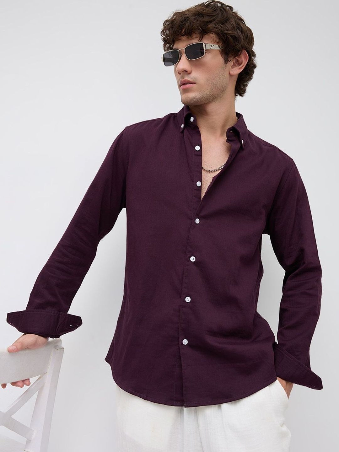 VASTRADO Matte Purple Button-Down Collar Business Shirt
