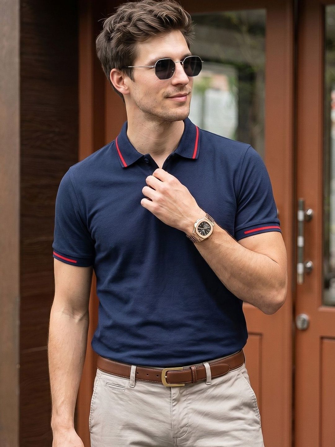 VEIRDO Men Polo Collar T-shirt