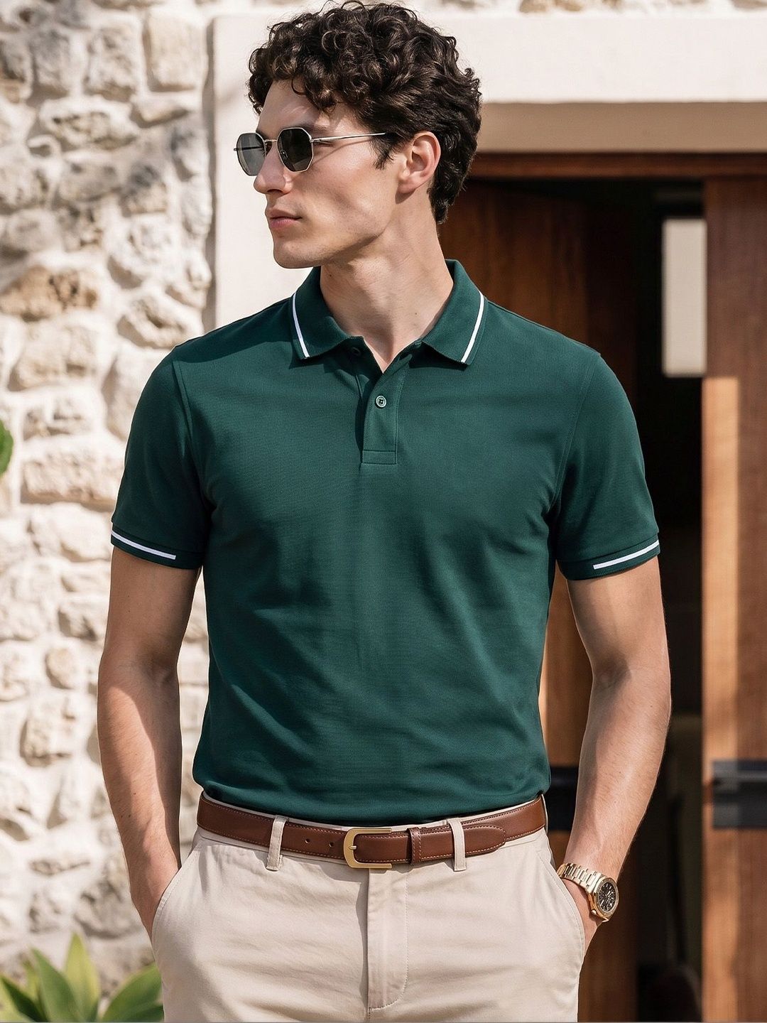VEIRDO Men Solid Round Neck Cotton Slim Fit T-shirt