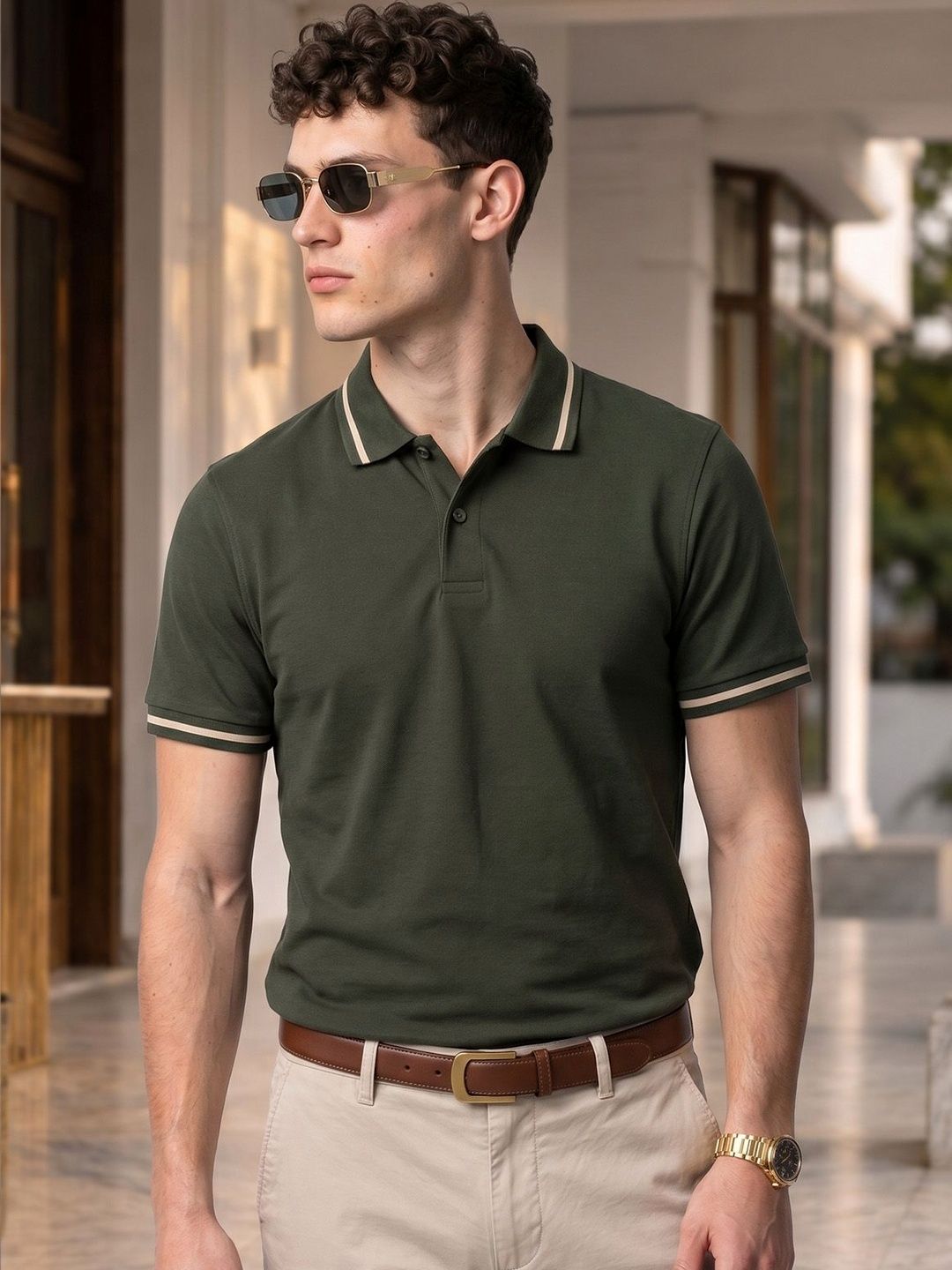 VEIRDO Men Polo Collar T-shirt