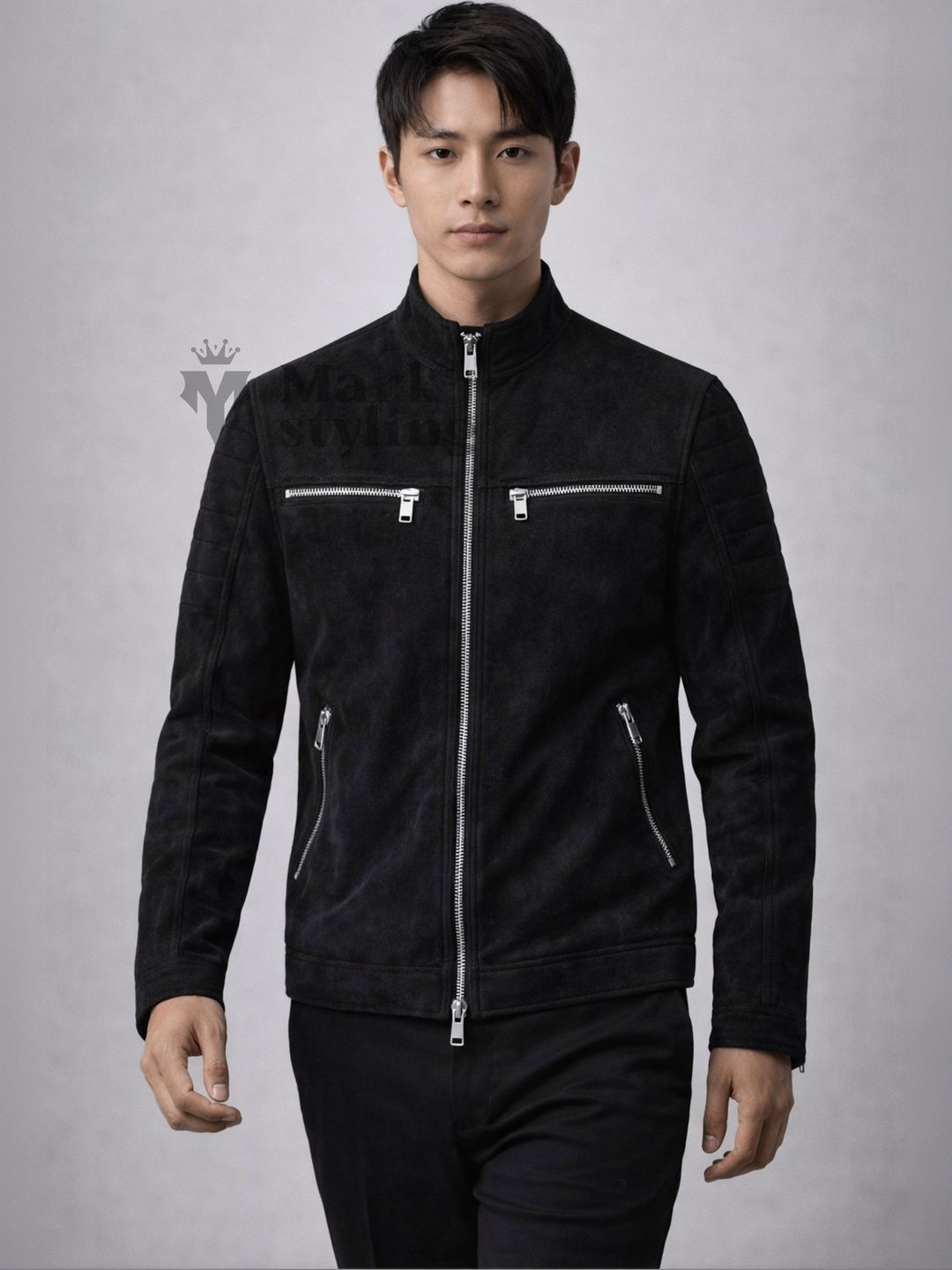 Mark Styling Men Leather Biker Jacket