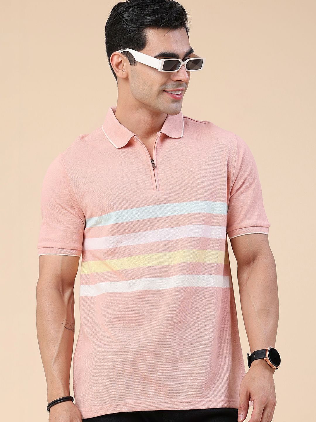 V-Mart Men Striped Polo Collar T-shirt