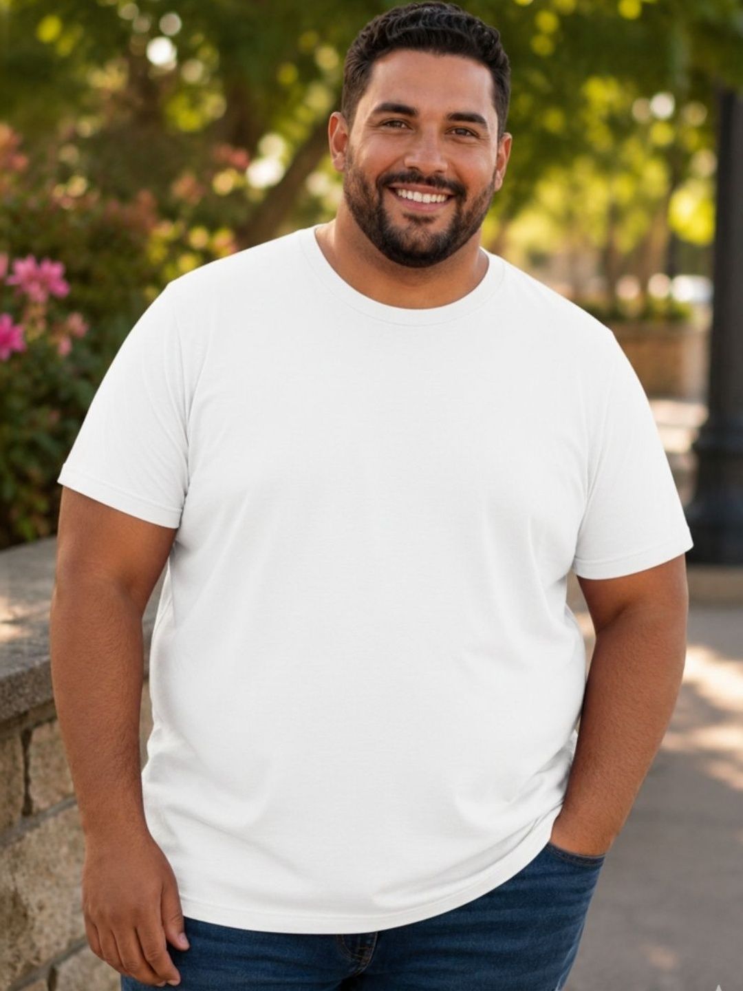 Rigo Unisex Plus Size White Solid Round Neck Regular Fit Cotton Half Sleeve T-shirt