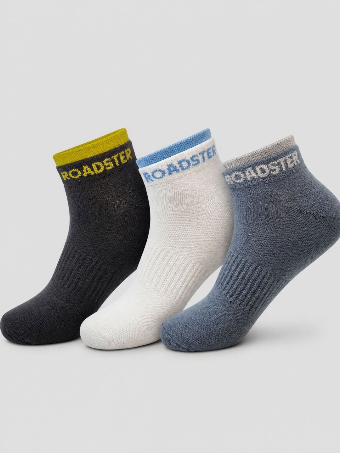 Roadster Men Pack of 3 Cotton Blend Colourblocked Ankle Length Socks