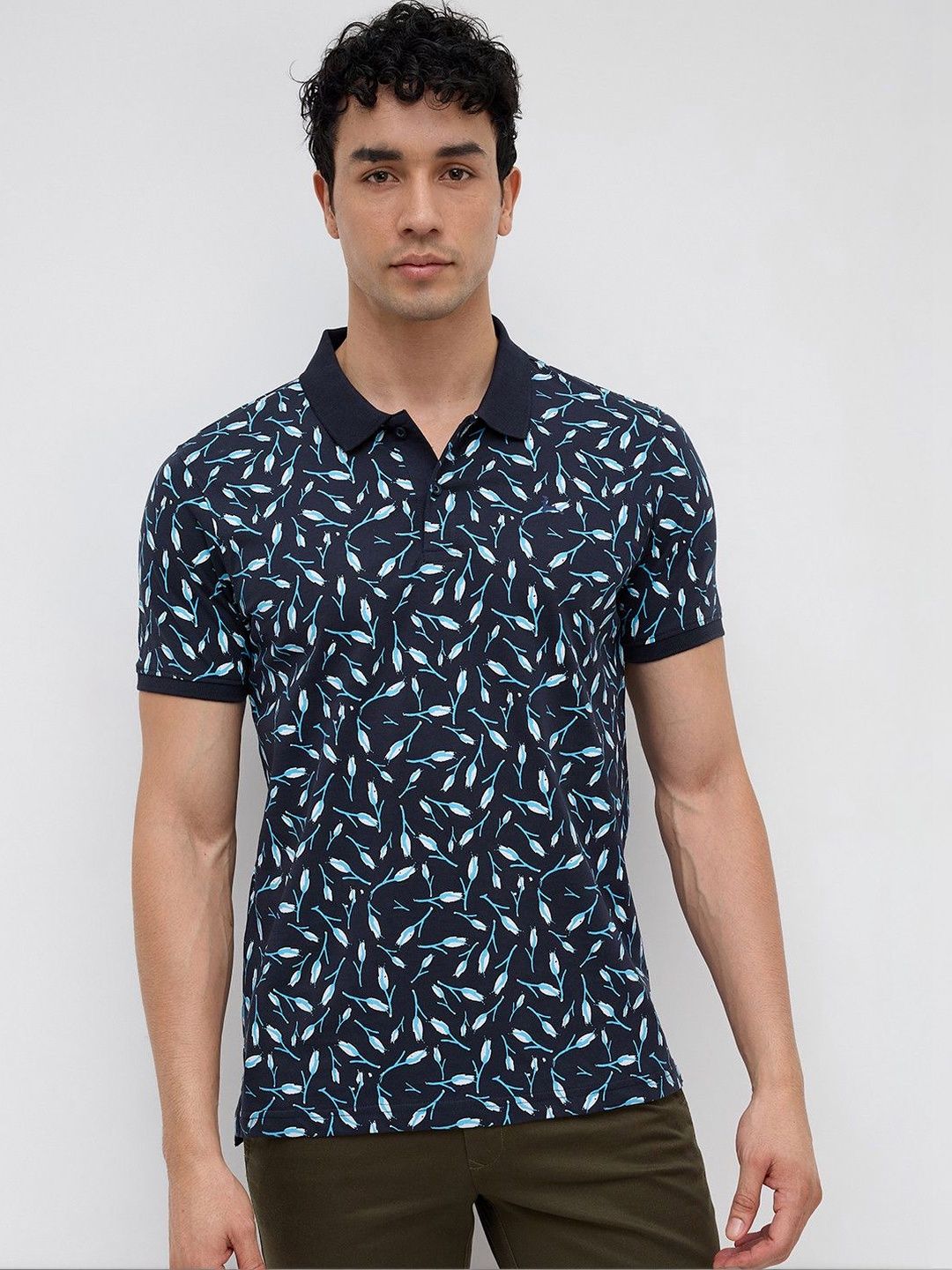 Parx Parx Men Floral Printed Polo Collar Pure Cotton T-shirt