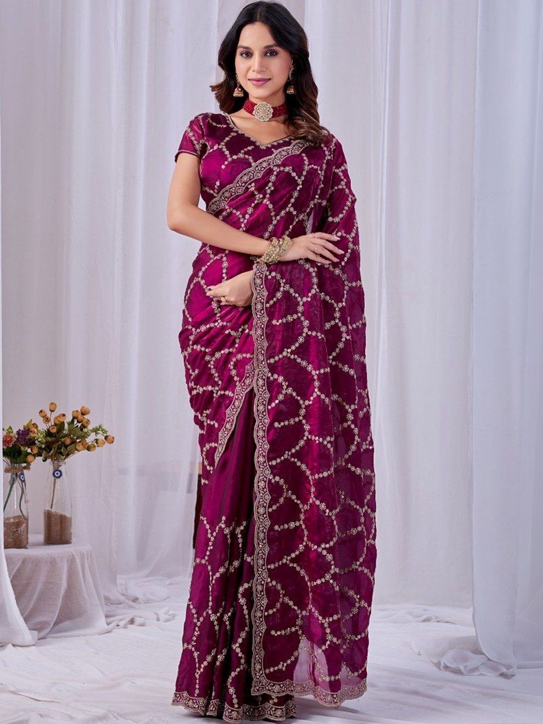 Branzios Branzios Embroidered Satin Saree