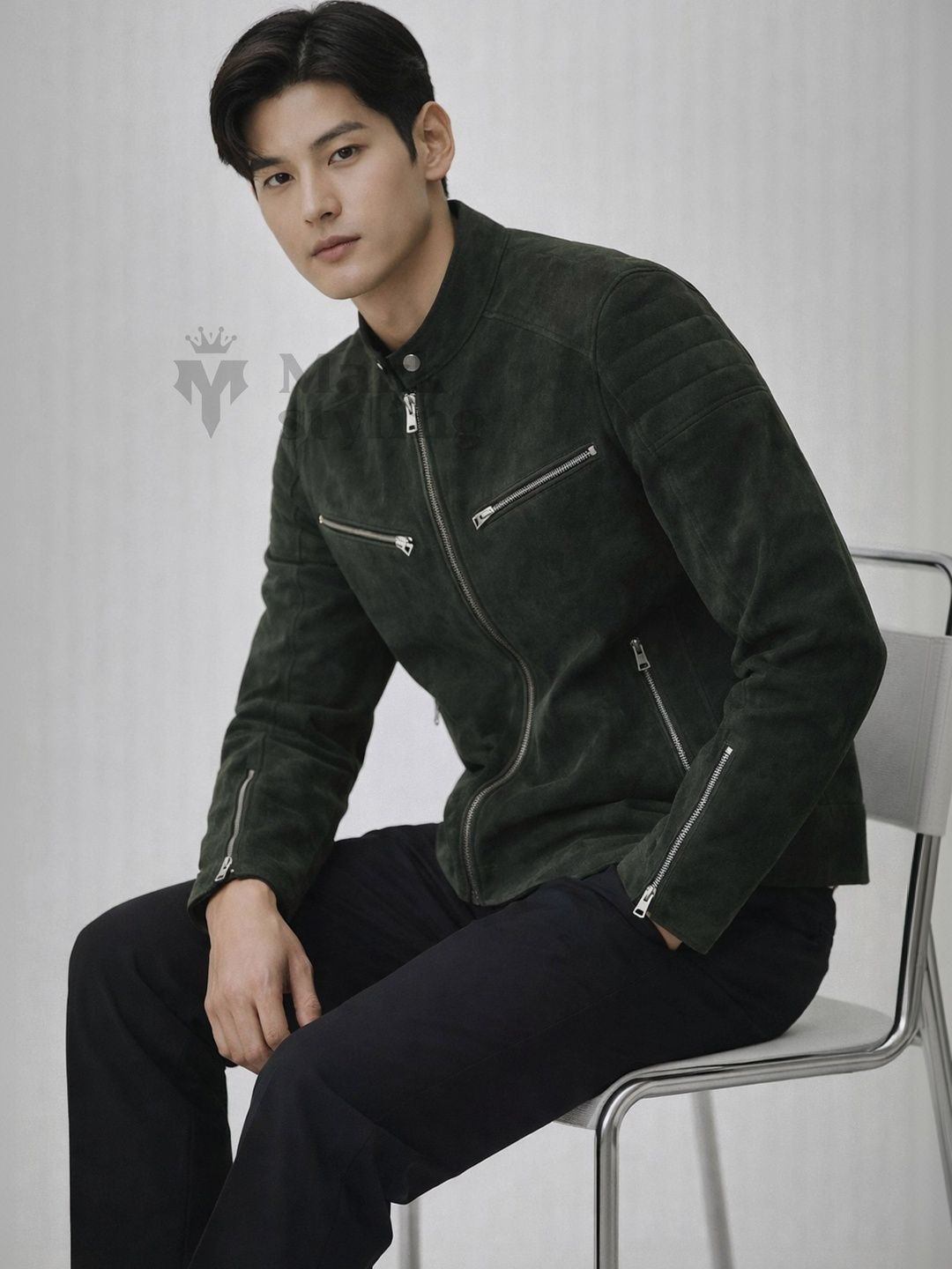 Mark Styling Men Leather Biker Jacket