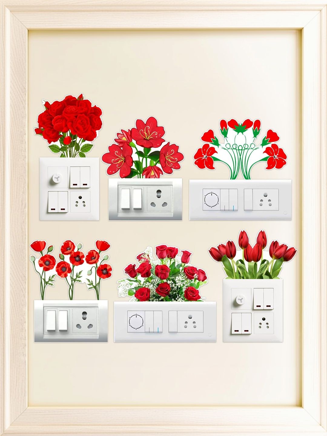 ZYOZI ZYOZI Red & Green 6-Pcs Switch Board Flower Theme Wall Stickers