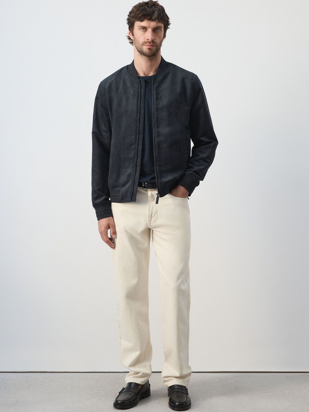 MANGO MAN Stand Collar Bomber Jacket