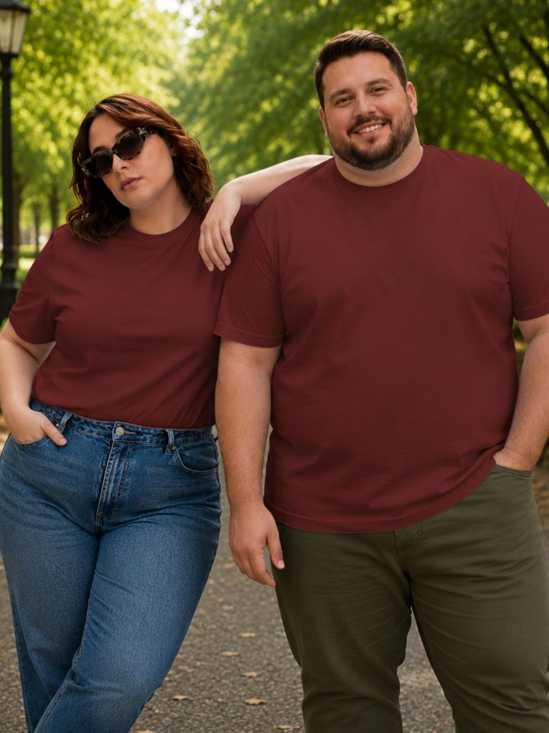Rigo Unisex Plus Size Maroon Solid Round Neck Regular Fit Cotton Half Sleeve T-shirt