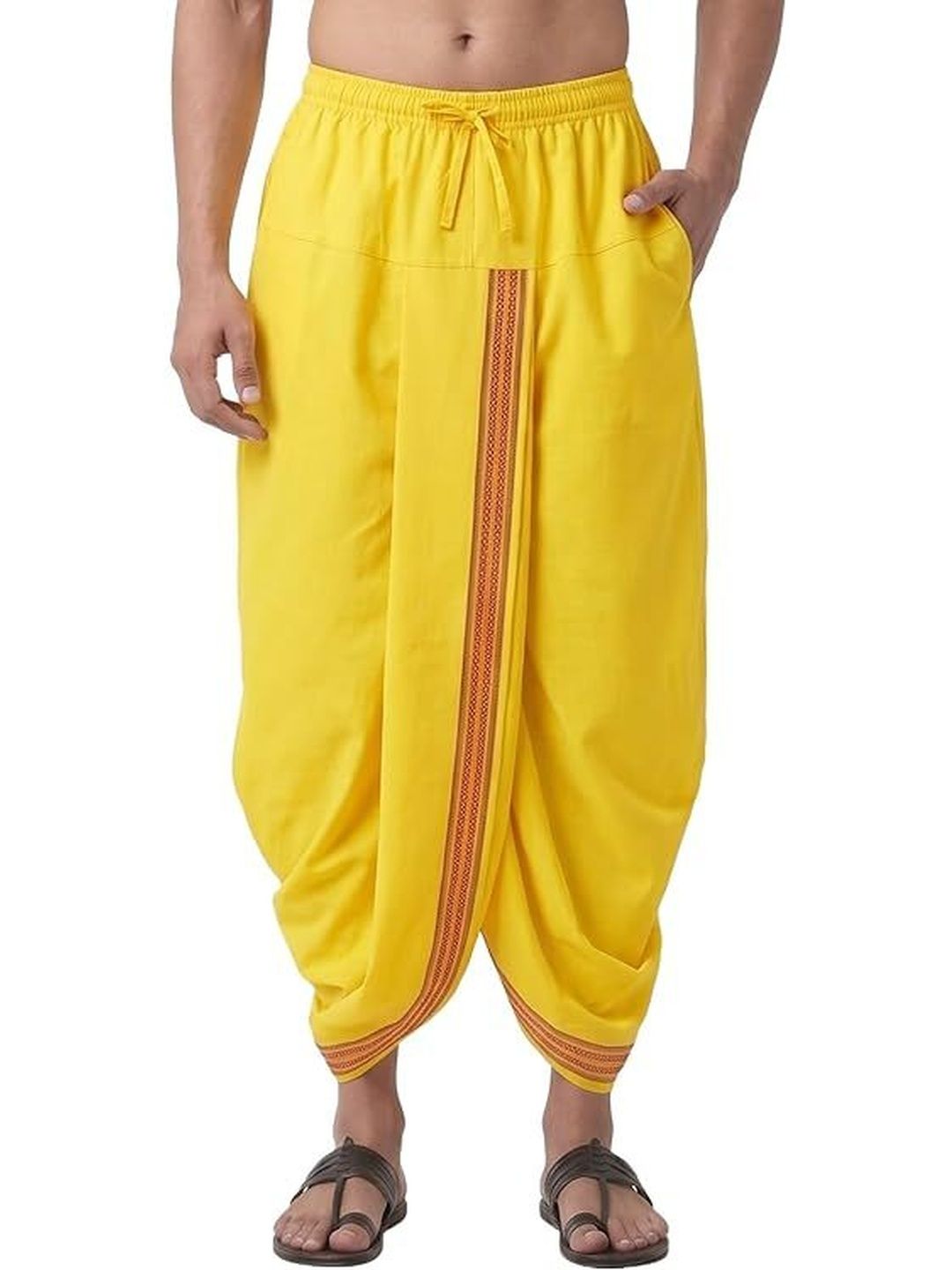 RAMESHWARAM FABRICS Men Yellow Ready To Wear Dhoti Pant With Pocket