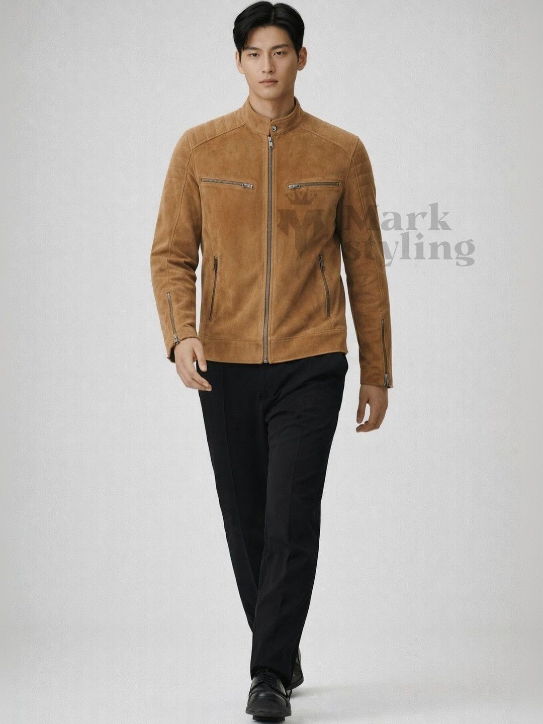 Mark Styling Men Leather Biker Jacket