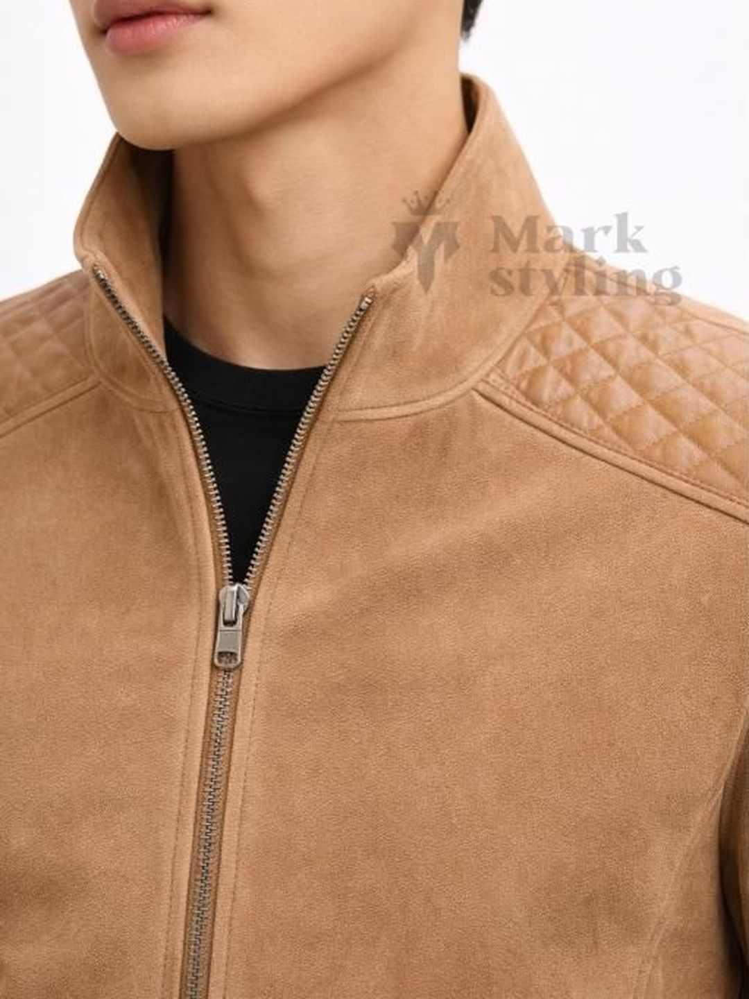 Mark Styling Men Leather Biker Jacket