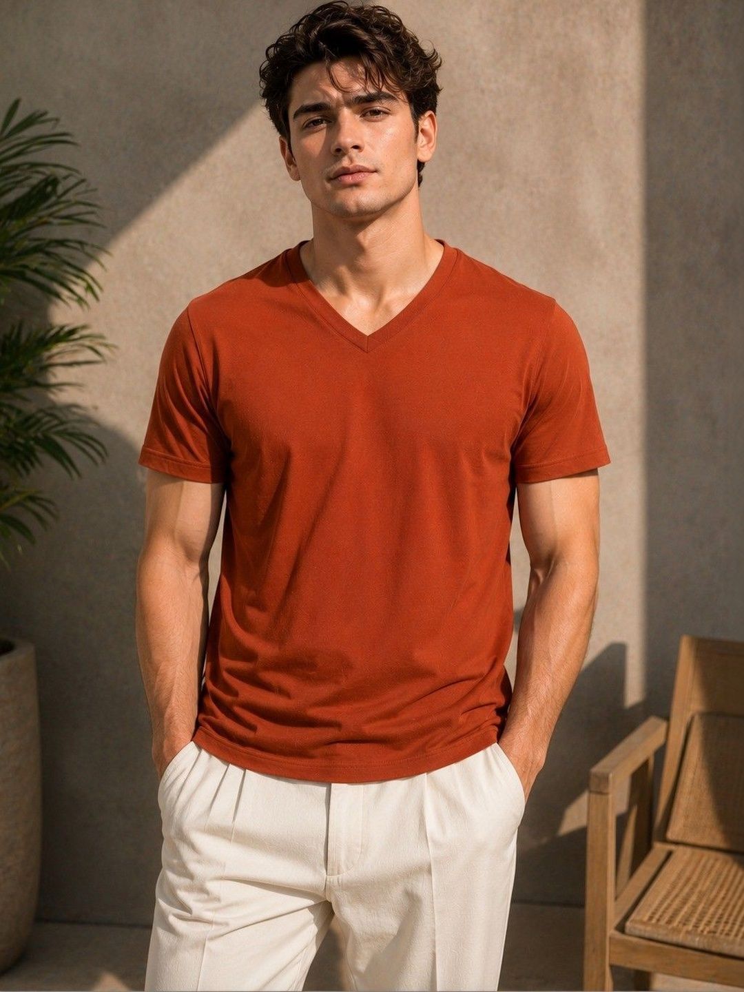Adyavastram Men V-Neck T-shirt