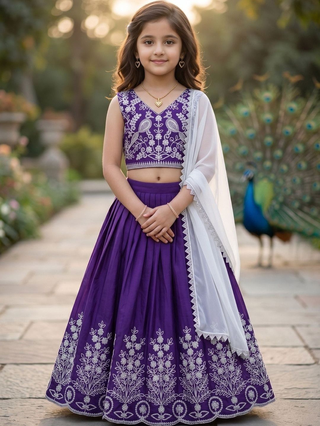 KALINI Girls Embroidered Thread Work Ready to Wear Lehenga &