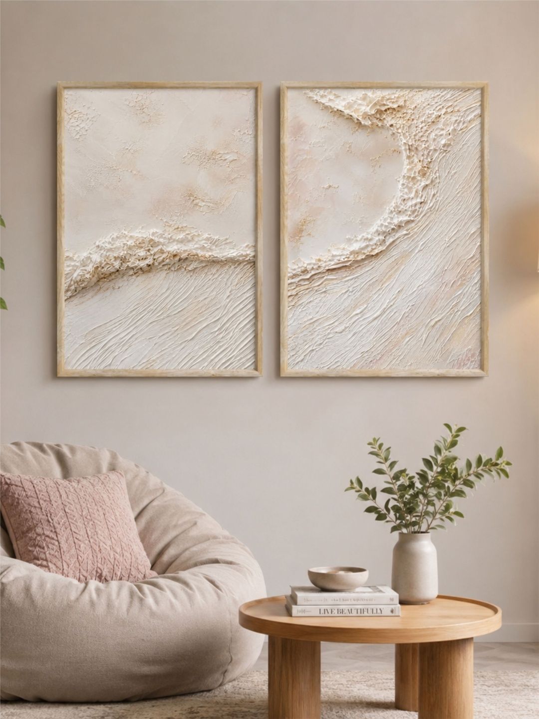 Aura Aura Off White 2 Pieces MDF Other Wall Paintings