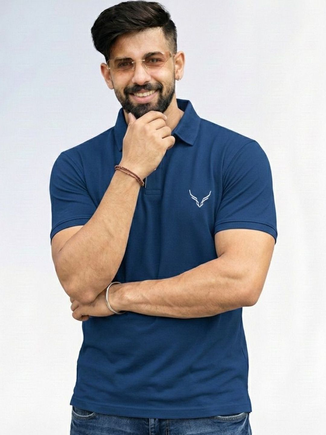 HANABY Navy Blue Muscle Fit Polo Collar T-shirt