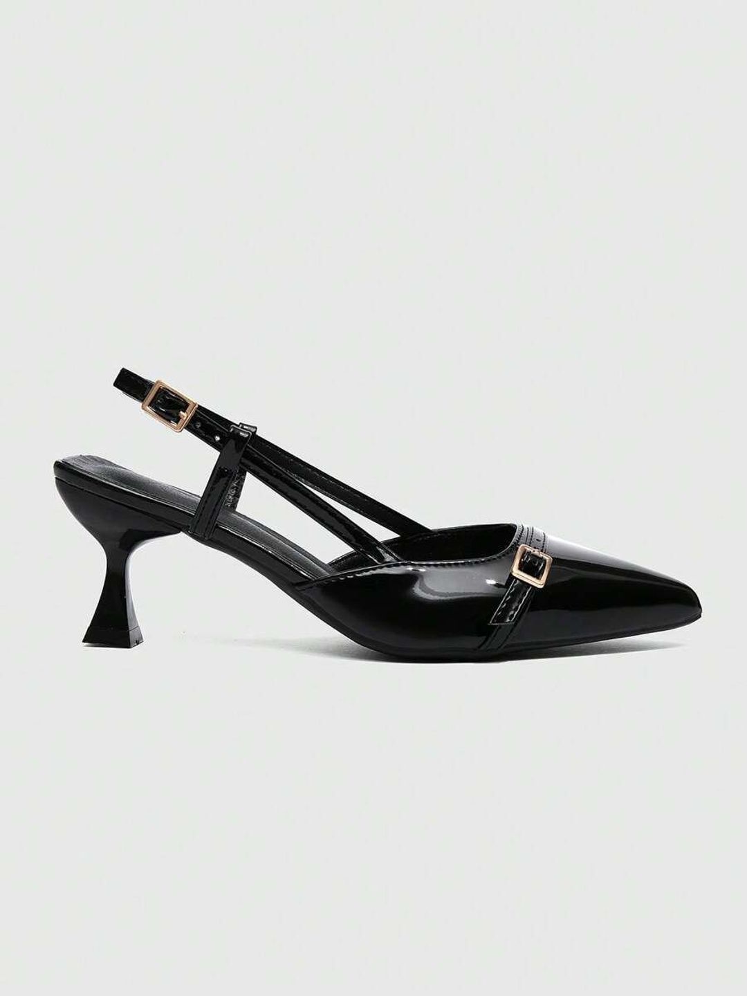 LARCH PU Slim Heeled Pumps with Buckles