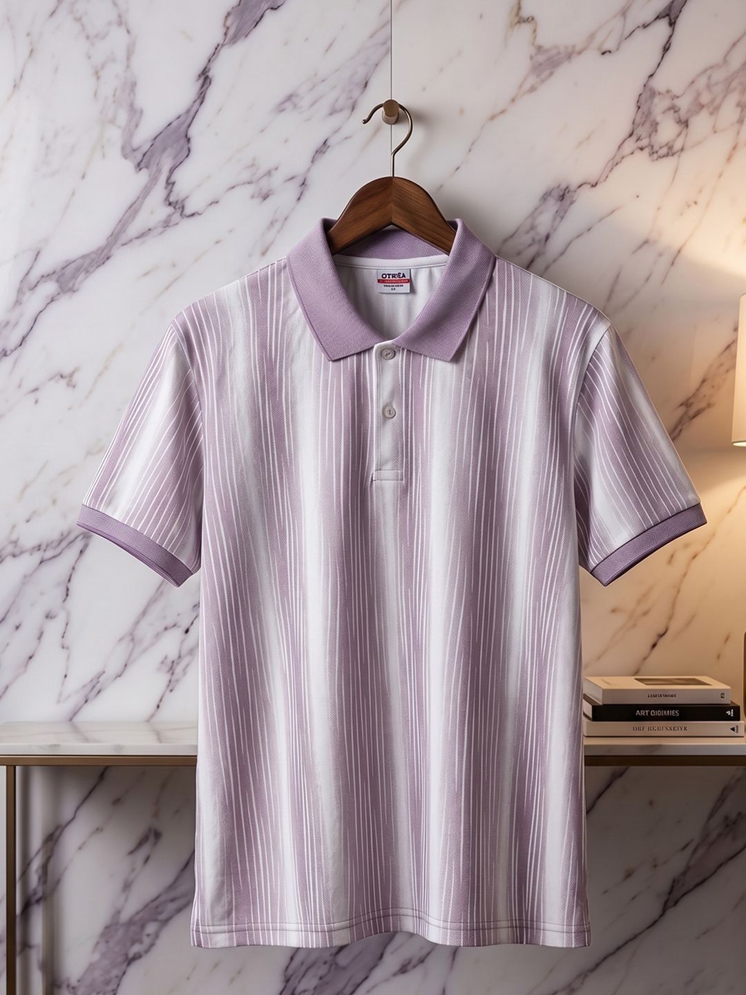 HERE&NOW Men Striped Polo Collar T-shirt