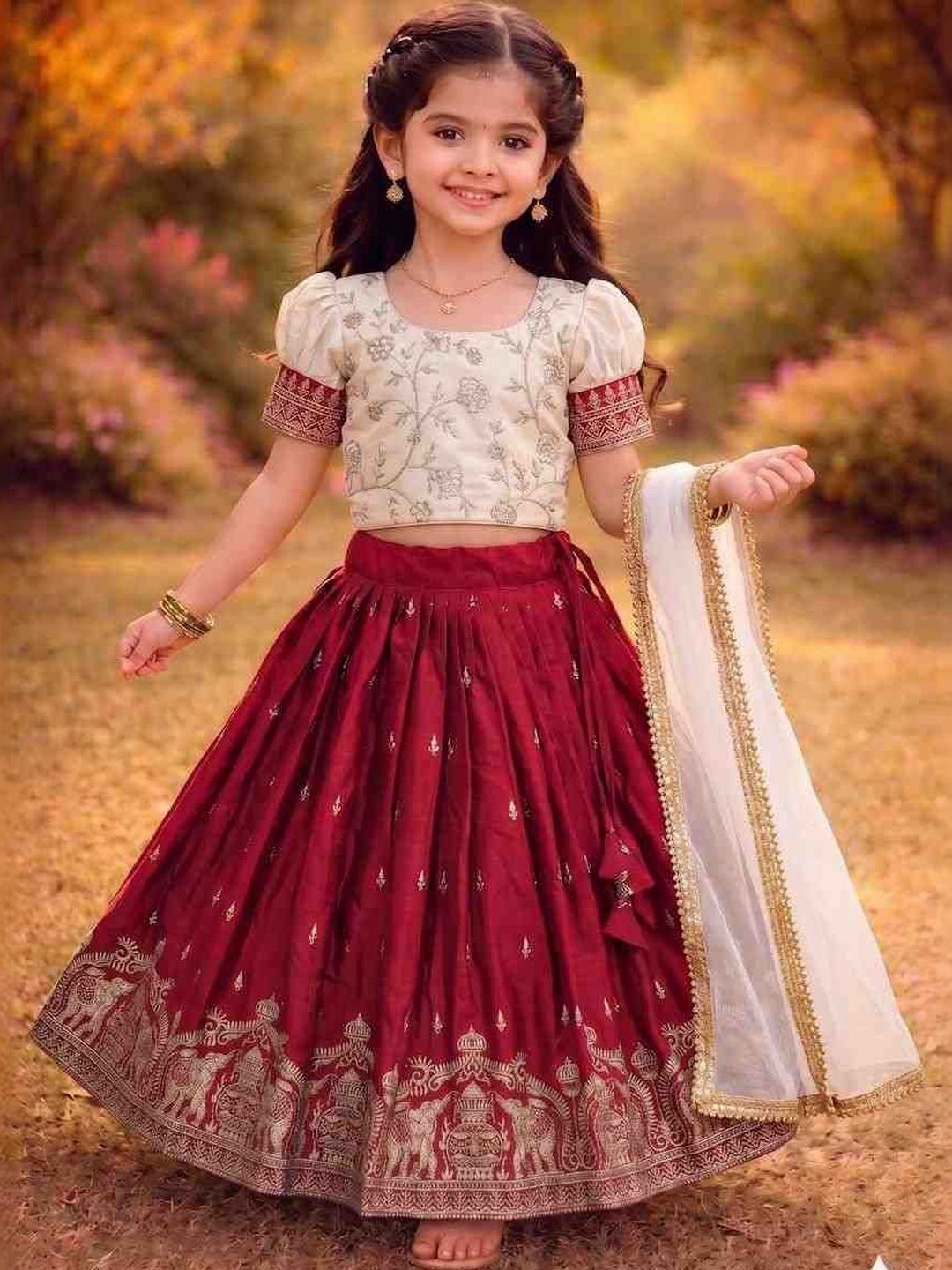 KALINI Girls Embroidered Thread Work Ready to Wear Lehenga &