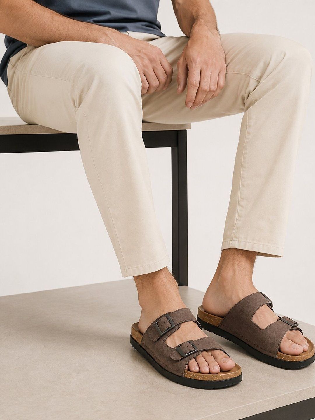 San Frissco Men Casual Slip On Comfortable PU Footbed Anti Slip Lightweight Sandals