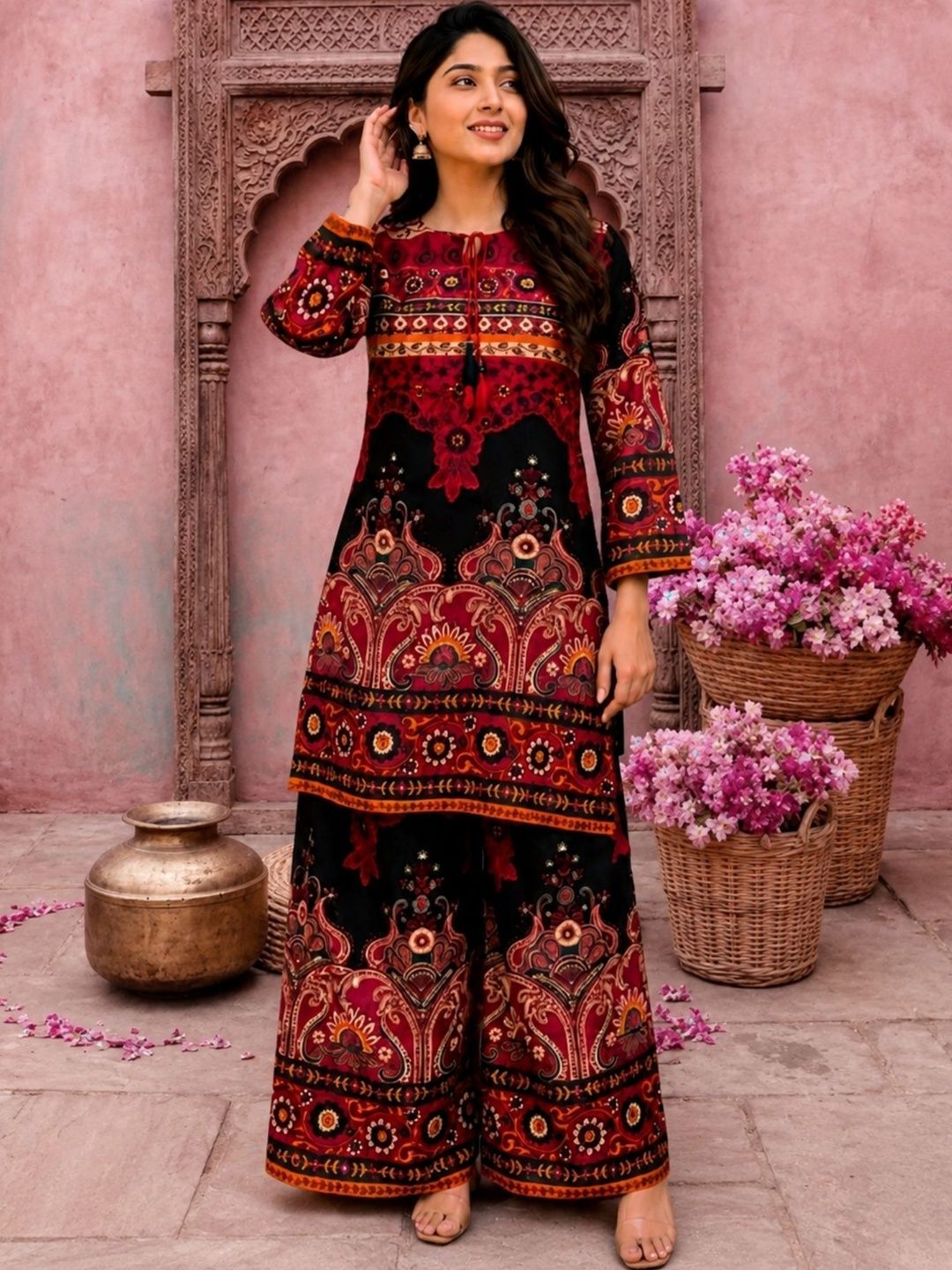 NAVYAAZRI Cotton Printed Tunic with Palazzos