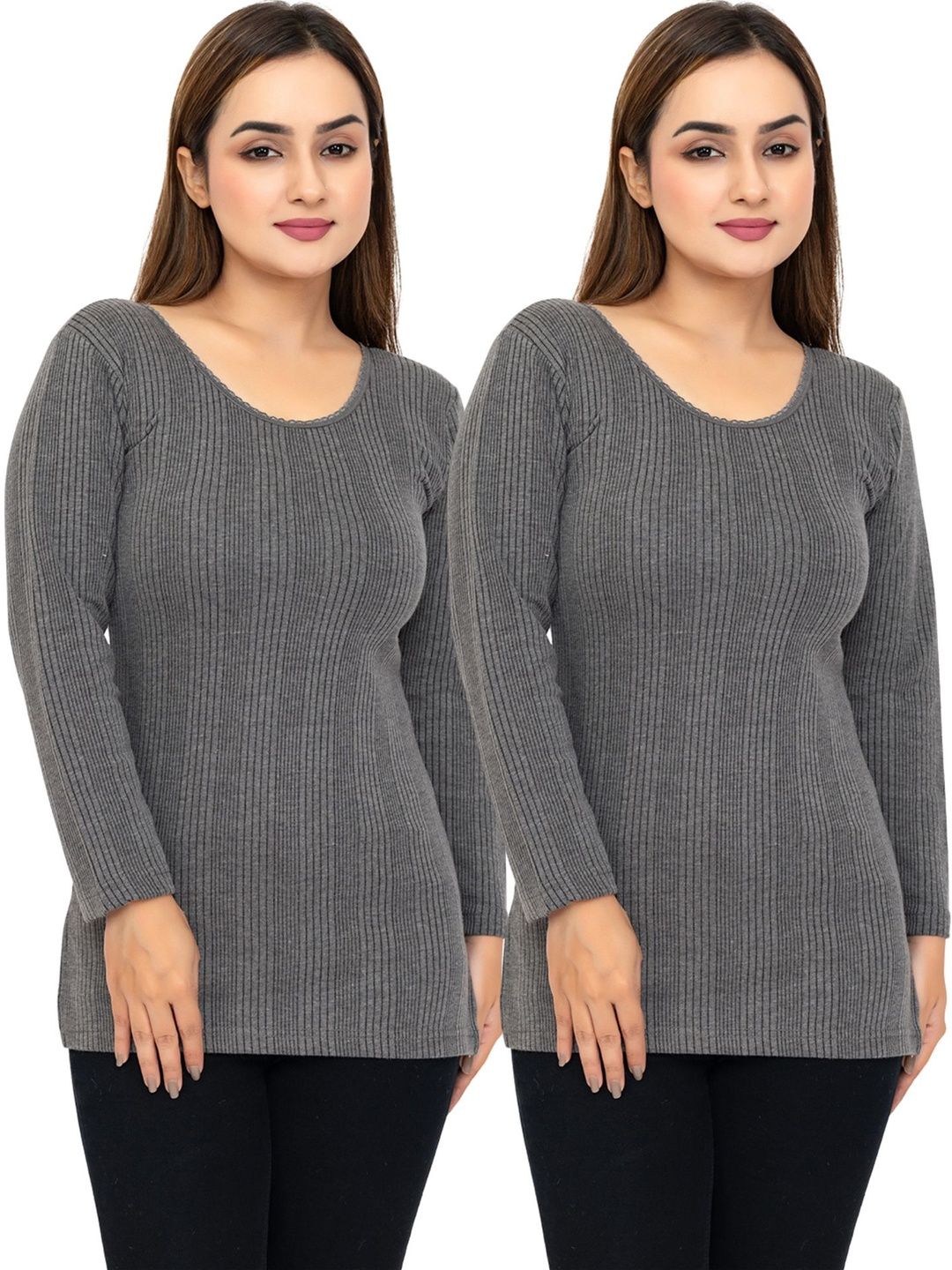 HIMYUG Pack Of 2 Cotton Round Neck Thermal Tops