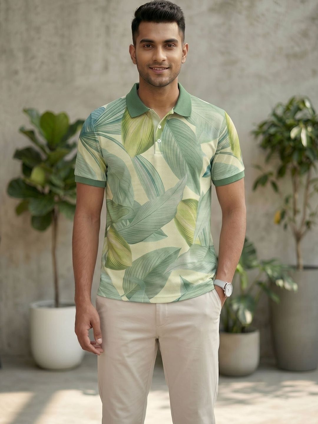 Tshirts Buddy Men Floral Printed Polo Collar T-shirt